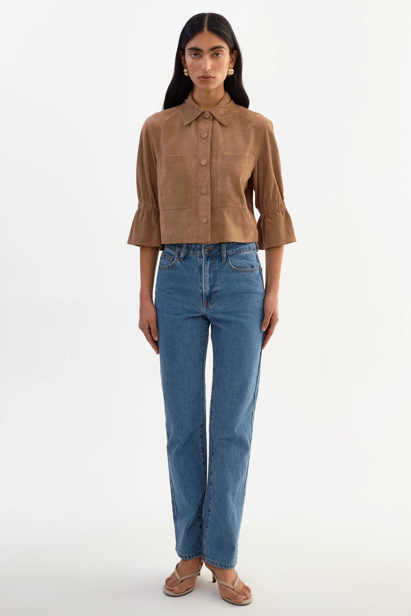 Carolina Suede Ruffle Sleeve Jacket - Image 3