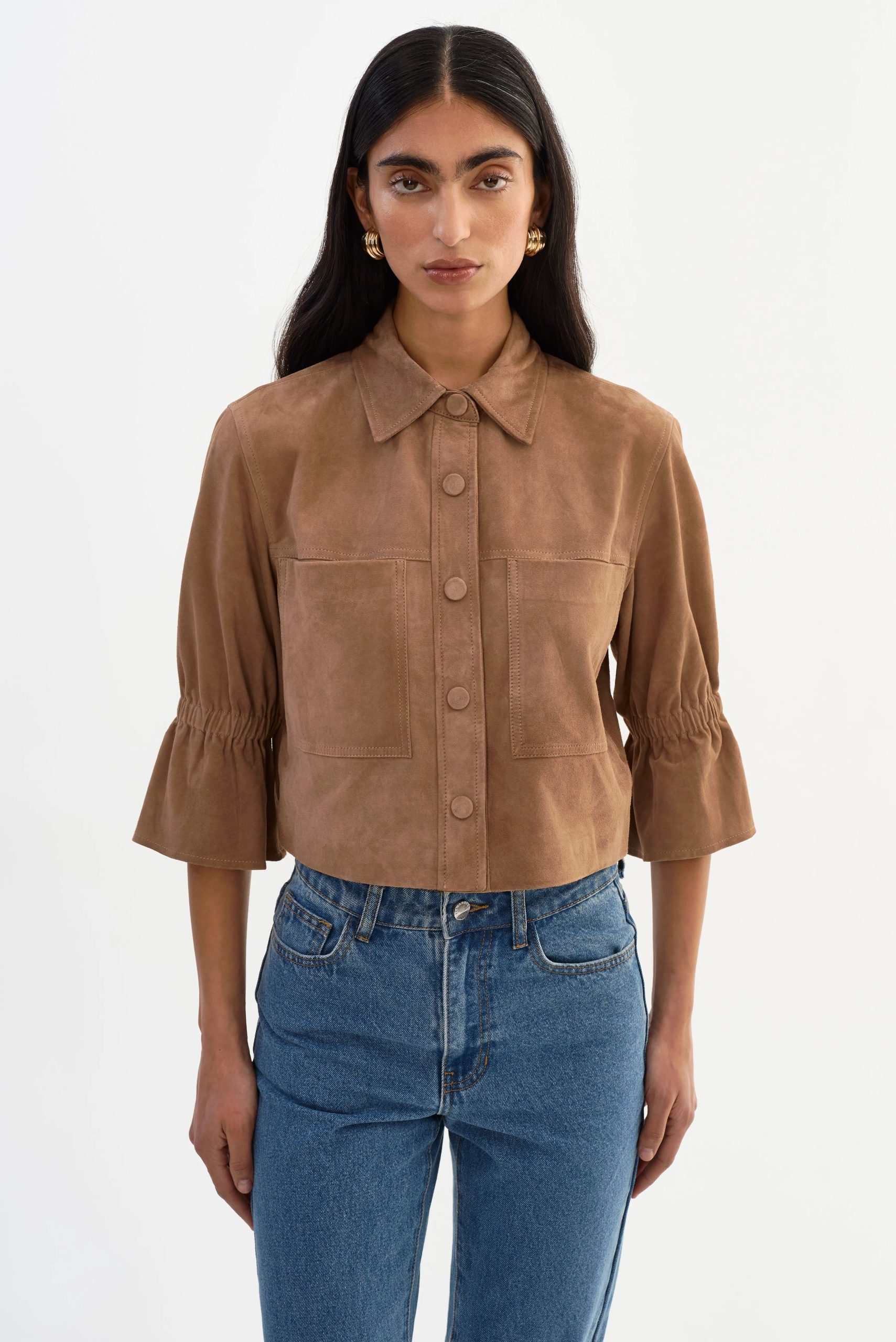 Carolina Suede Ruffle Sleeve Jacket - Image 2